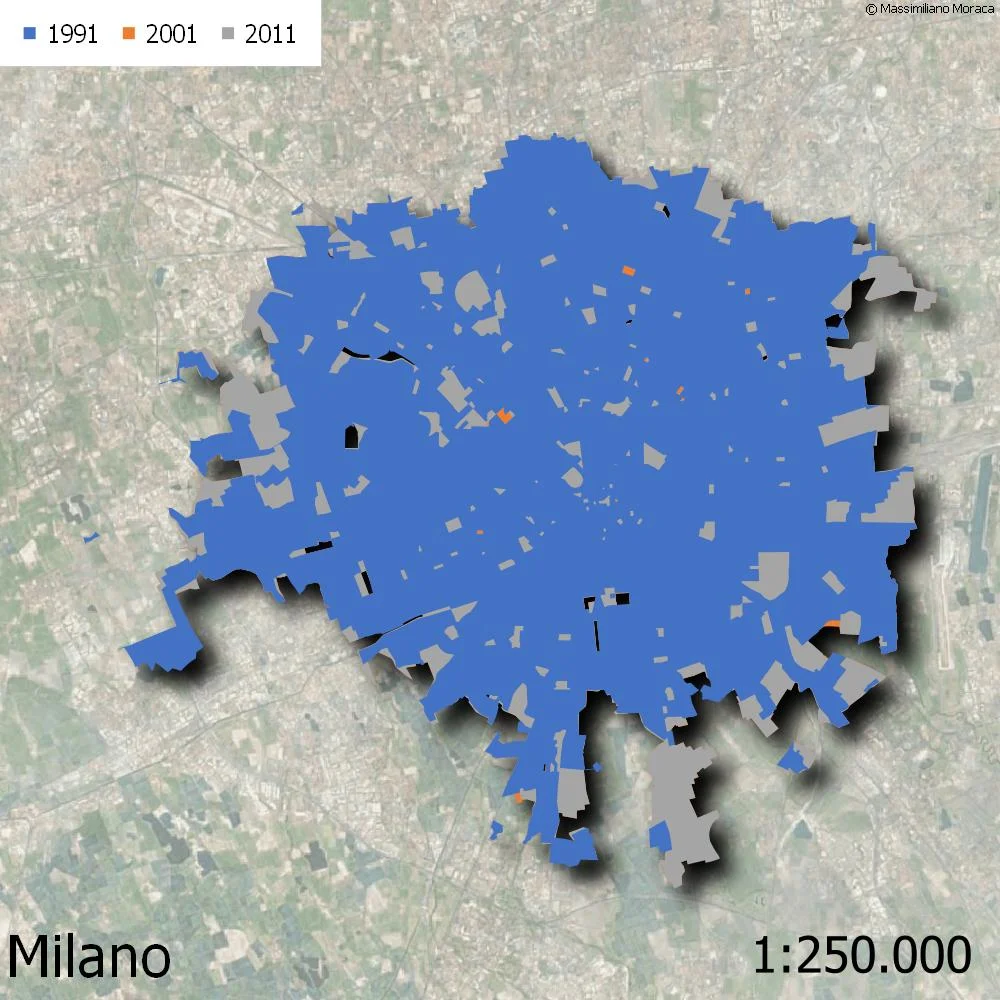 Milano Estensione dei centri abitati dal 1991 al 2011 Milano Estensione dei centri abitati dal 1991 al 2011