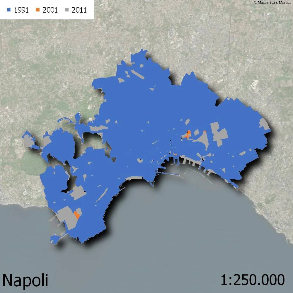 Napoli Estensione dei centri abitati dal 1991 al 2011 Napoli Estensione dei centri abitati dal 1991 al 2011