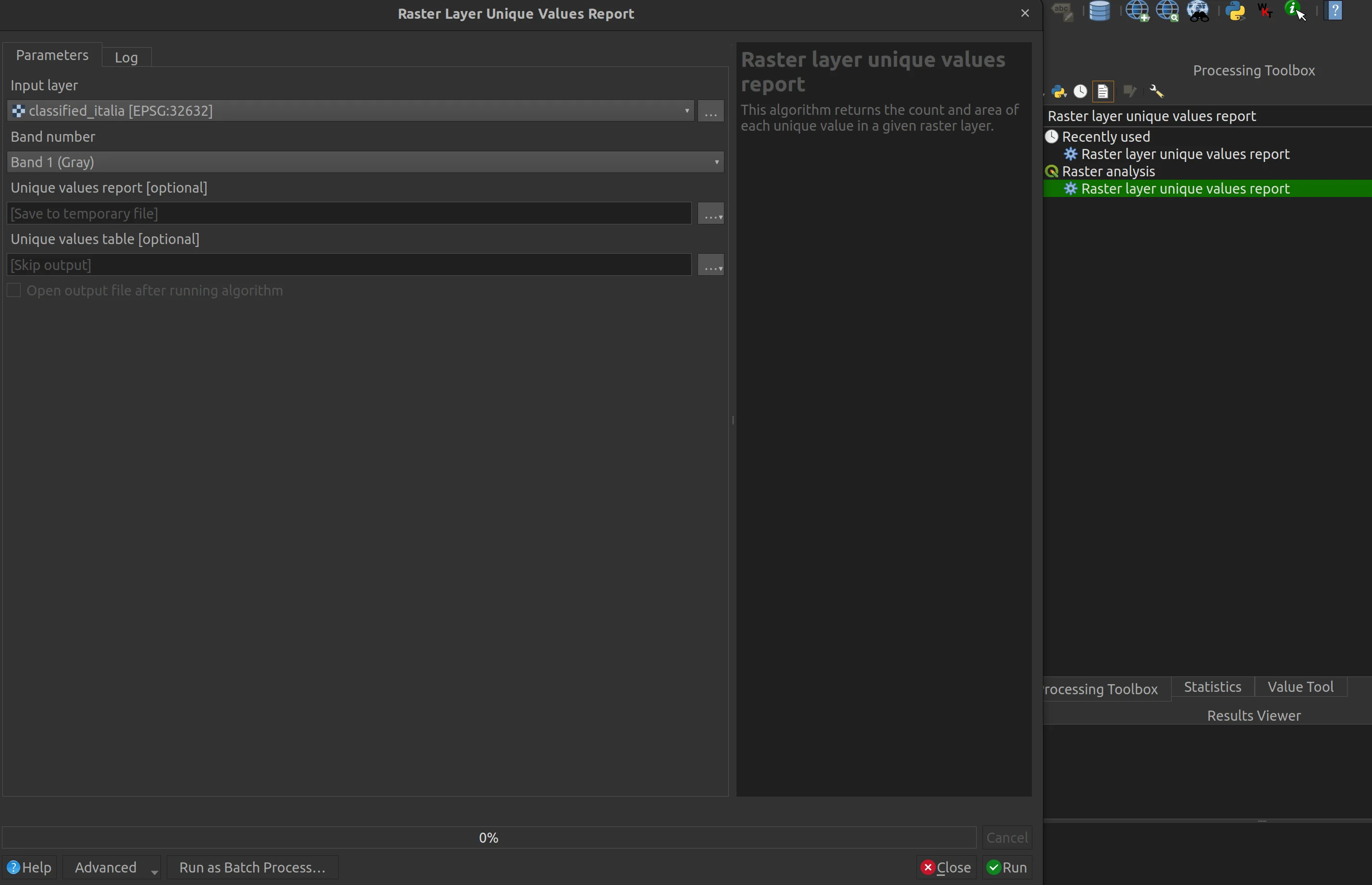 Raster layer unique values report